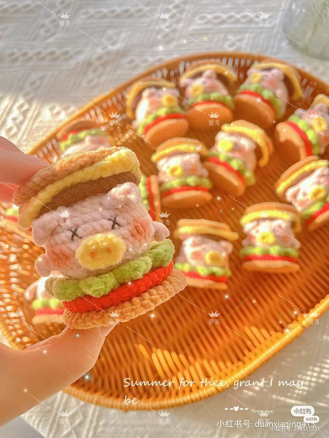 Hướng dẫn móc len búp bê heo hình bánh Burger chi tiết từng hàng