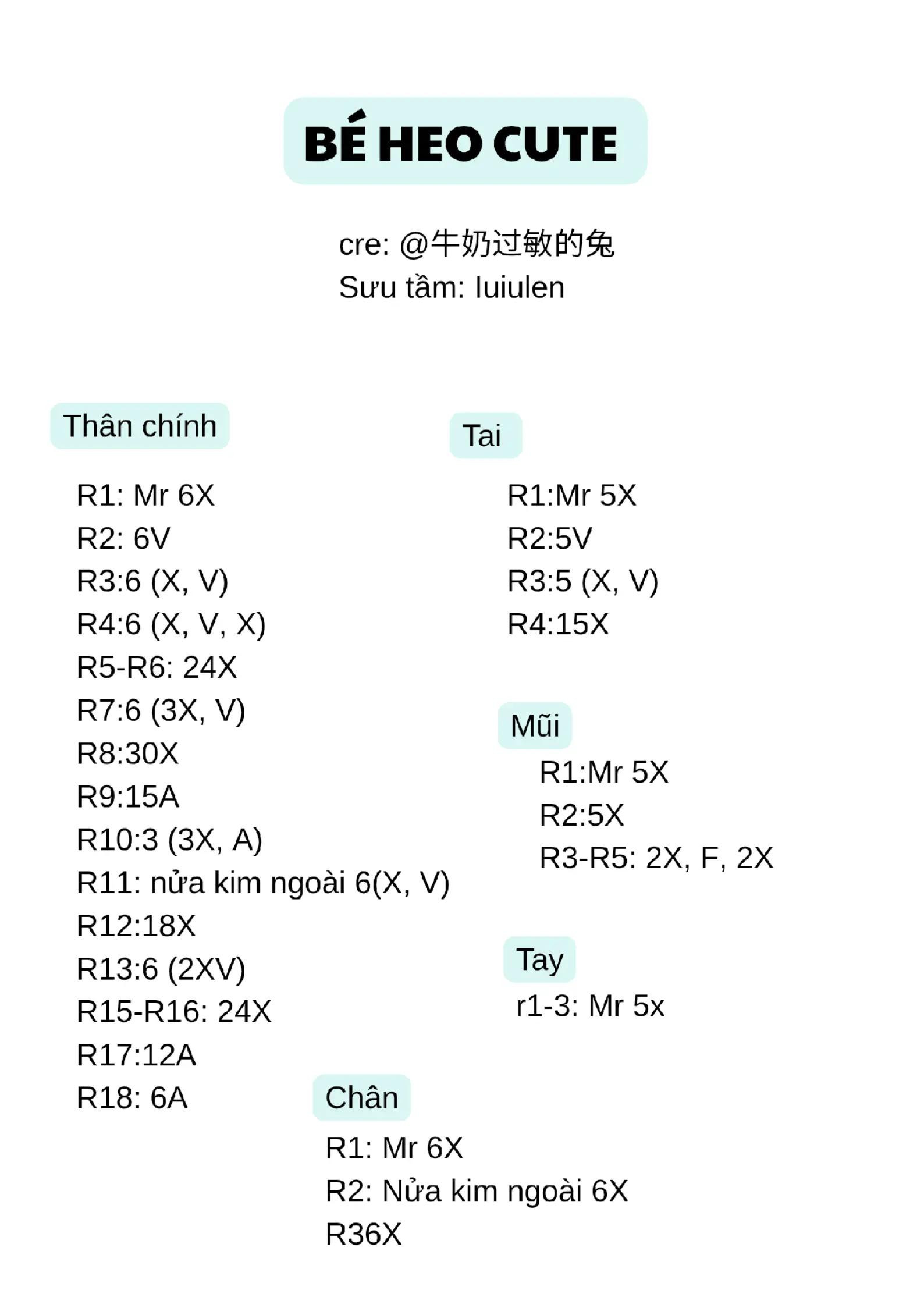 Hướng dẫn móc len búp bê heo mini màu xanh pastel dễ thương