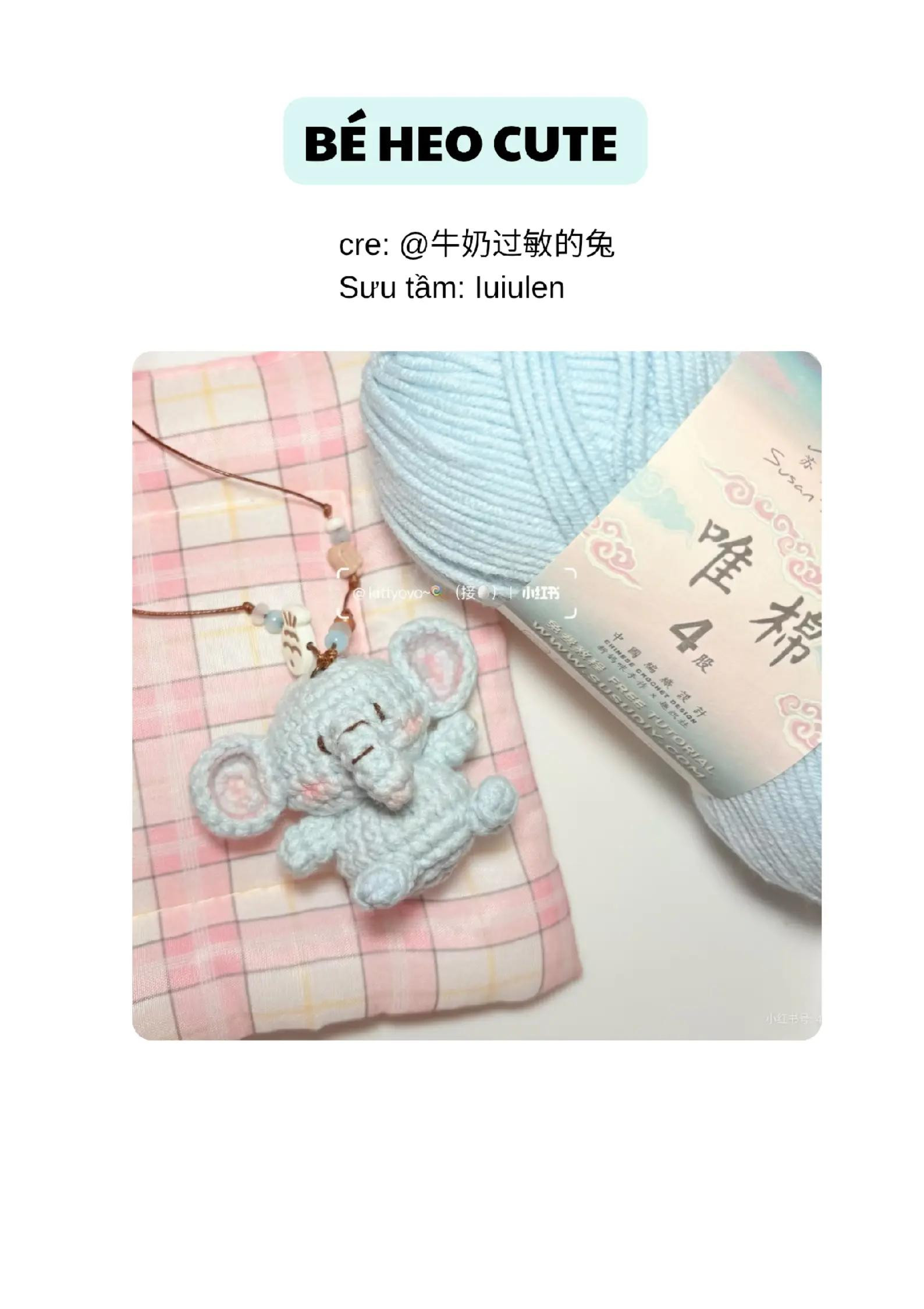 Hướng dẫn móc len búp bê heo mini màu xanh pastel dễ thương