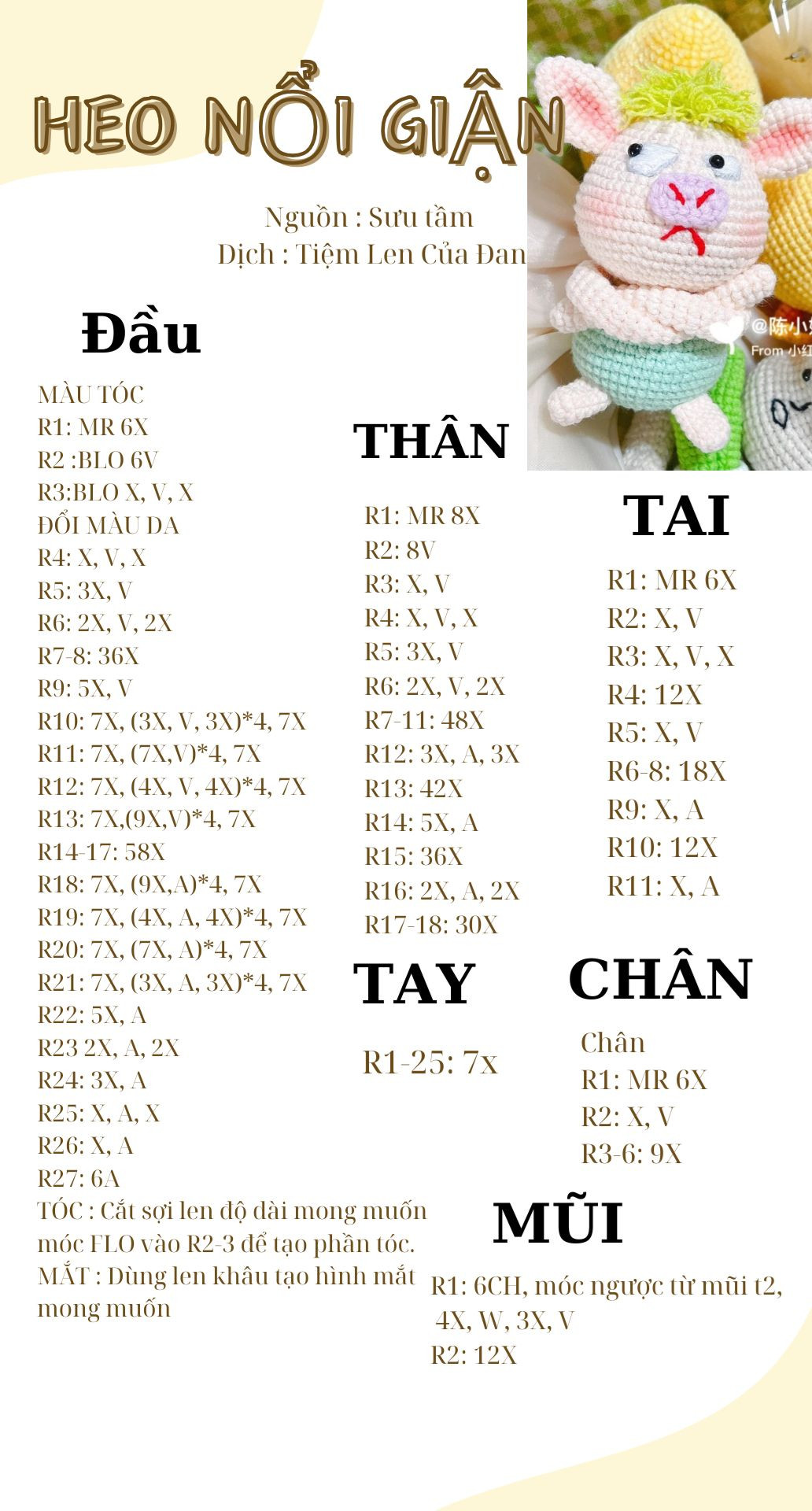 Hướng dẫn móc len búp bê Heo Nổi Giận dễ thương