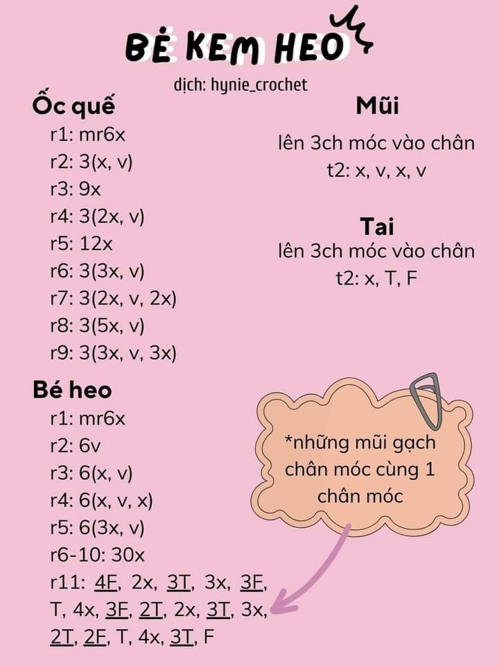 Hướng dẫn móc len búp bê heo sữa và kem hình lợn siêu dễ thương