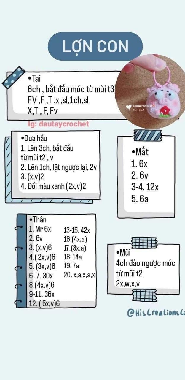 Hướng dẫn móc len búp bê heo sữa và kem hình lợn siêu dễ thương