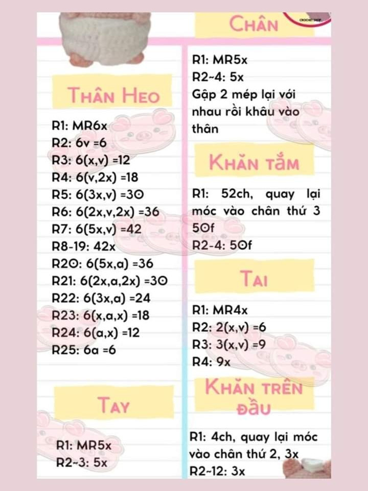 Hướng dẫn móc len búp bê heo sữa và kem hình lợn siêu dễ thương