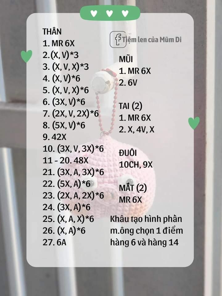 Hướng dẫn móc len búp bê heo sữa và kem hình lợn siêu dễ thương