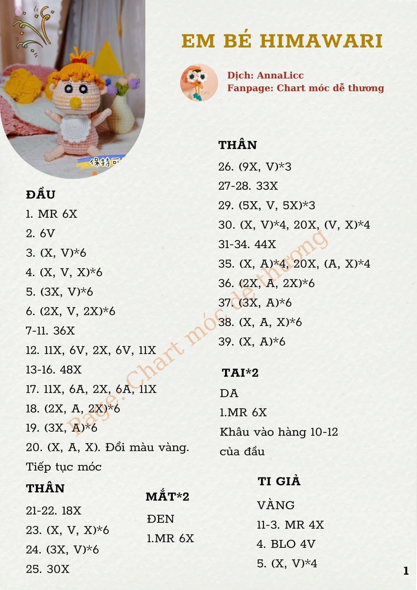 Hướng dẫn móc len búp bê Himawari tóc vàng