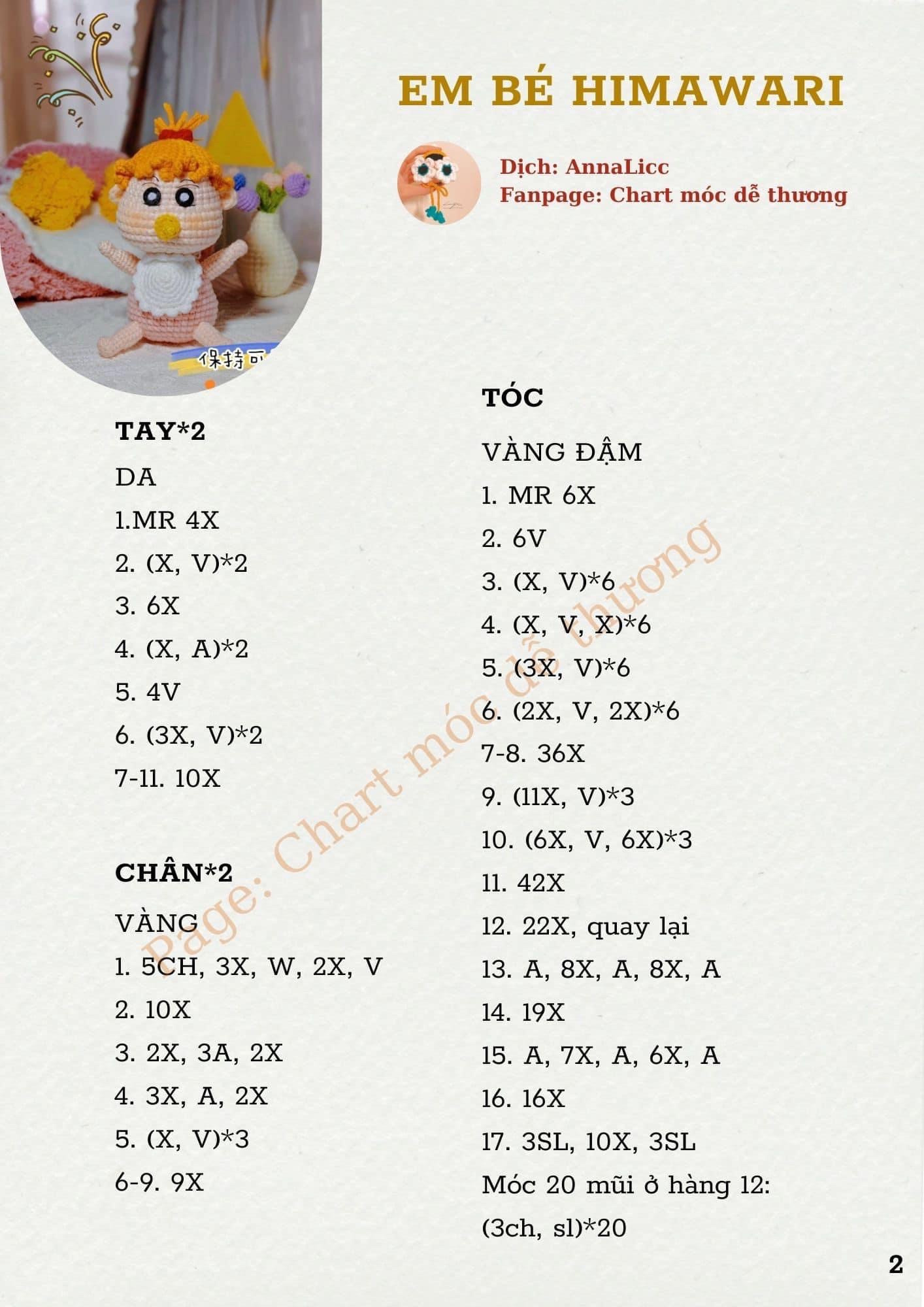 Hướng dẫn móc len búp bê Himawari tóc vàng