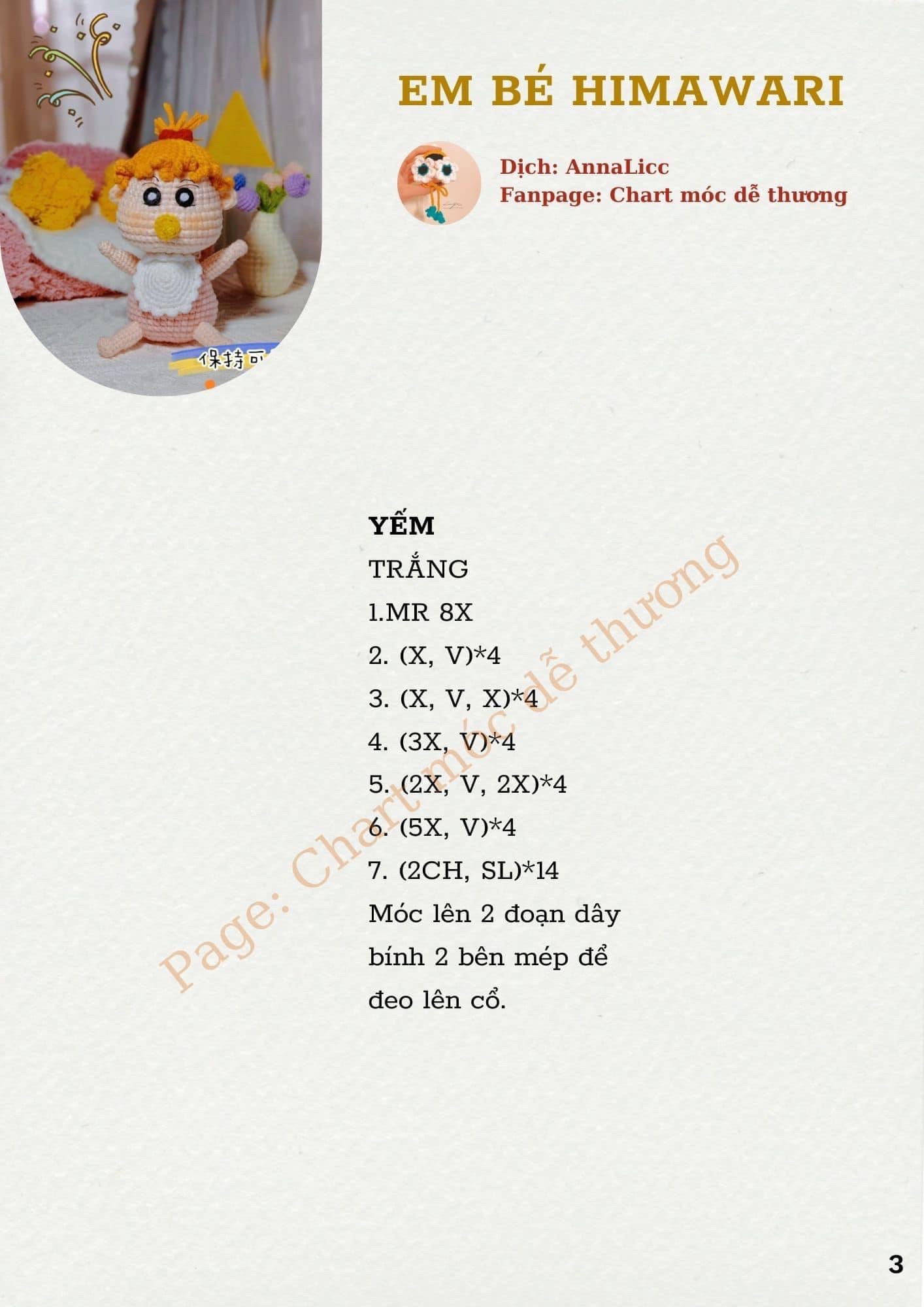 Hướng dẫn móc len búp bê Himawari tóc vàng