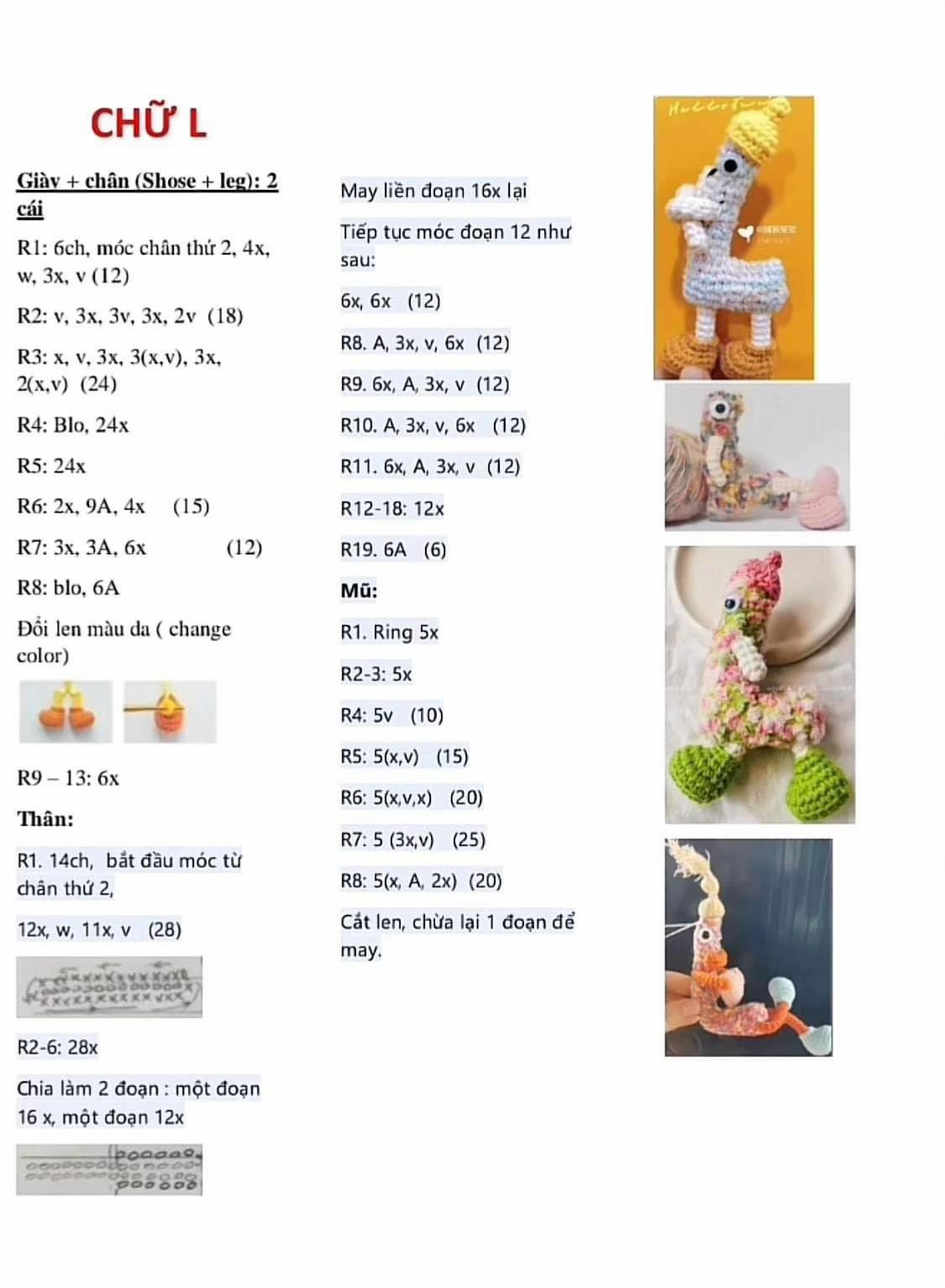 Hướng dẫn móc len búp bê hình chữ L đầy màu sắc