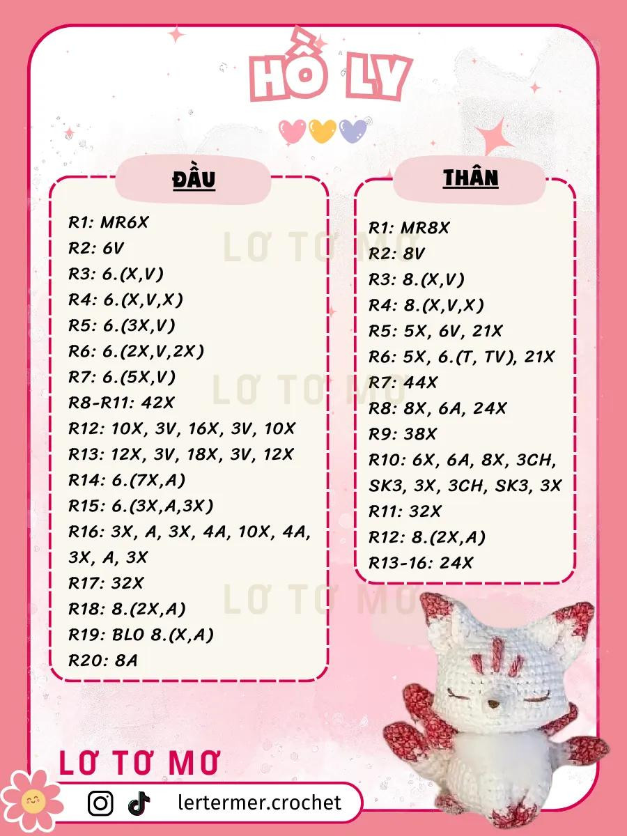 Hướng dẫn móc len búp bê Hổ Ly màu trắng đỏ dễ thương