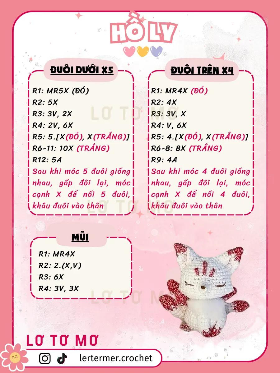 Hướng dẫn móc len búp bê Hổ Ly màu trắng đỏ dễ thương