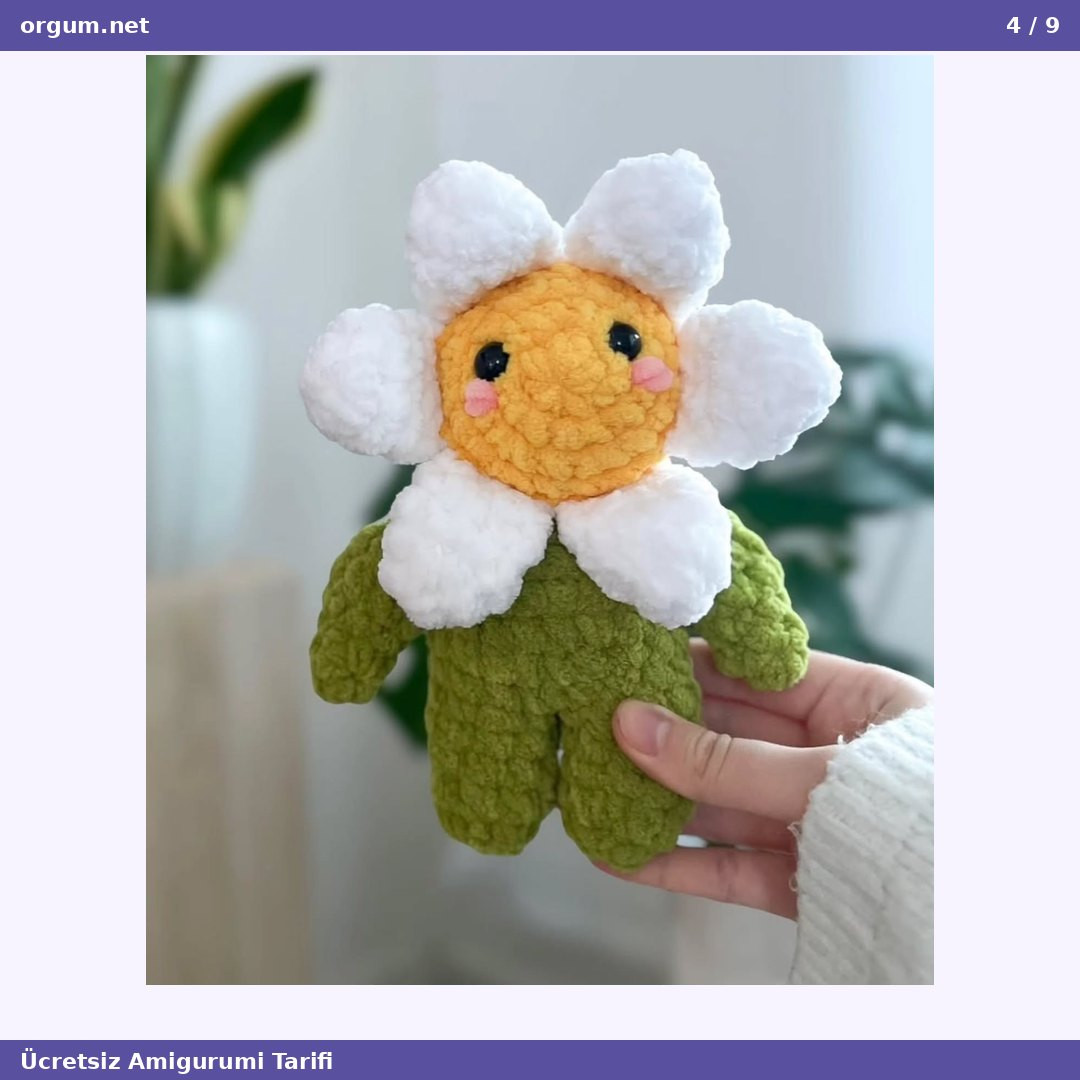 Hướng dẫn móc len búp bê hoa cúc Papatya Çiçeği Arkadaş Amigurumi dễ thương, thân màu xanh lá và cánh trắng