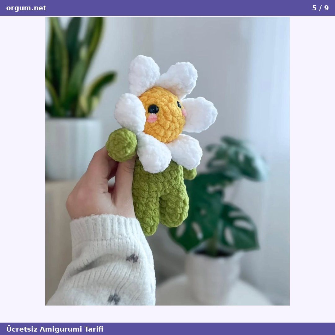 Hướng dẫn móc len búp bê hoa cúc Papatya Çiçeği Arkadaş Amigurumi dễ thương, thân màu xanh lá và cánh trắng