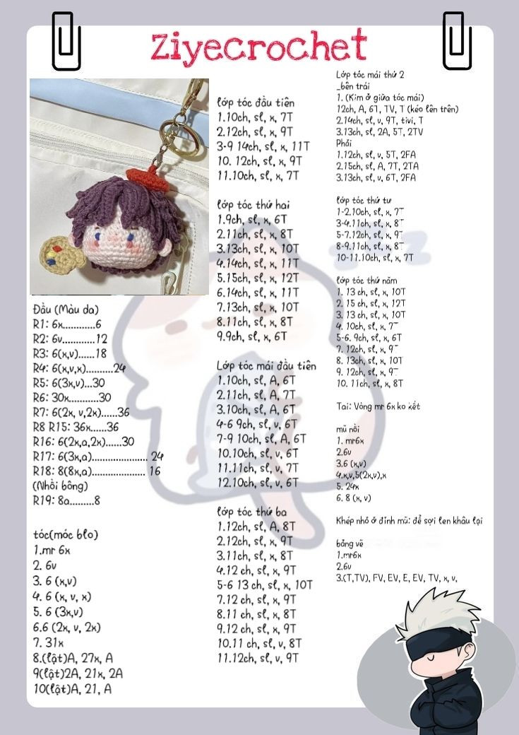 Hướng dẫn móc len búp bê họa sĩ tóc tím