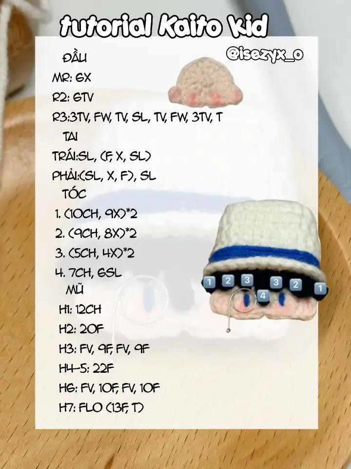 Hướng dẫn móc len búp bê Kaito Kid - Thám tử lừng danh Conan