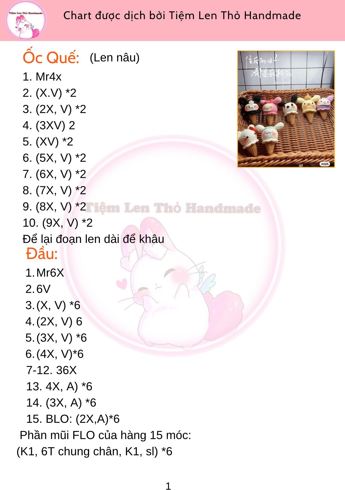 Hướng dẫn móc len búp bê kem ốc quế nhân vật dễ thương