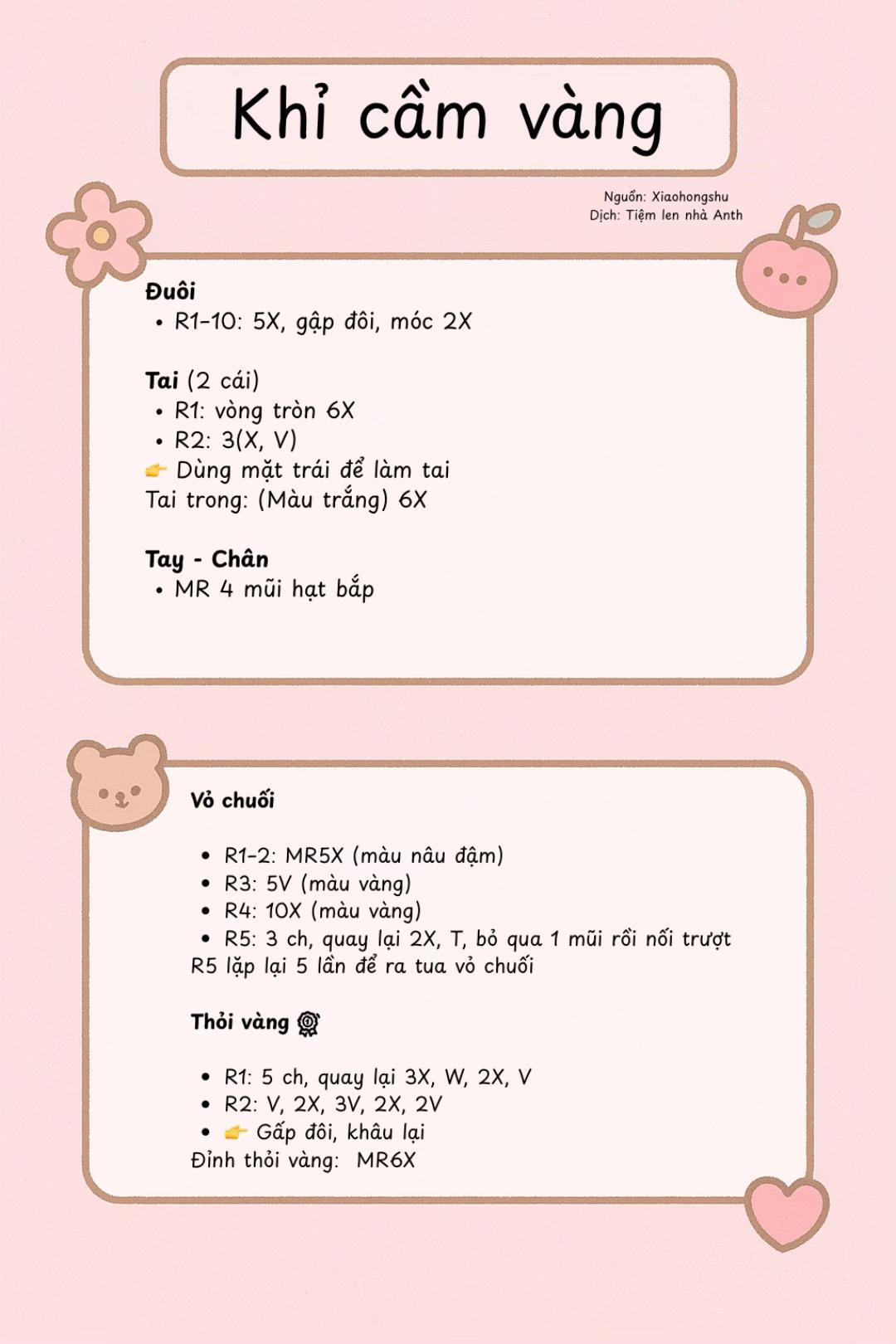 Hướng dẫn móc len búp bê khỉ cầm chuối dễ thương