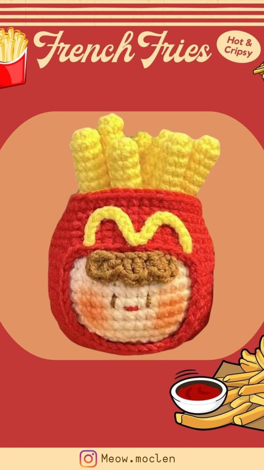 Hướng dẫn móc len búp bê khoai tây chiên McDonald's dễ thương