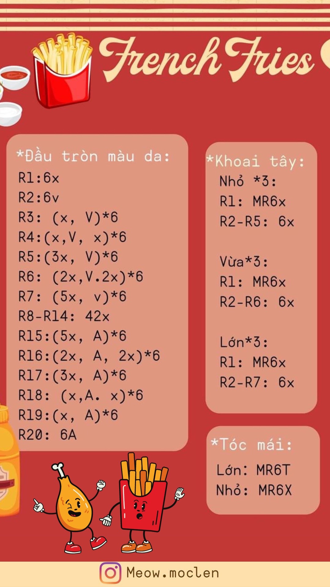 Hướng dẫn móc len búp bê khoai tây chiên McDonald's dễ thương