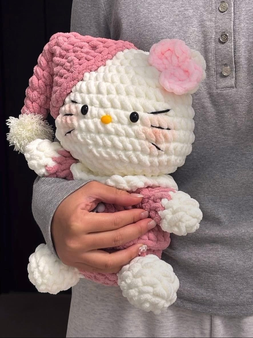 Hướng dẫn móc len búp bê Kitty mặc đồ ngủ màu hồng