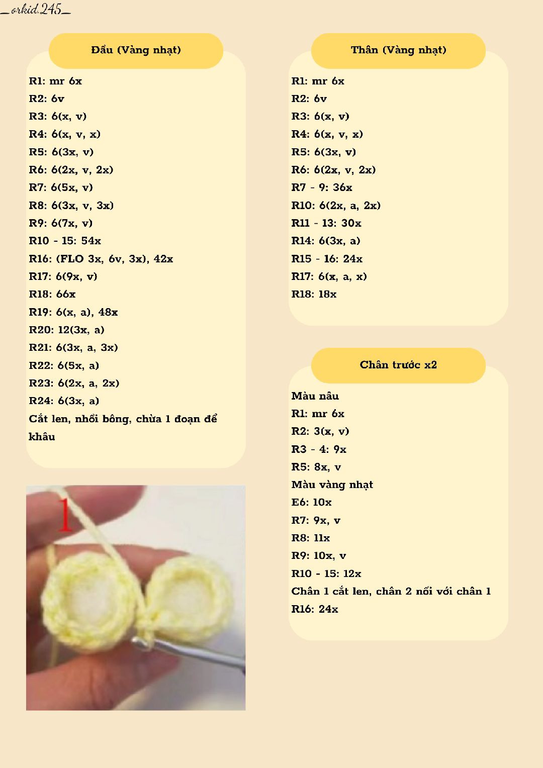 Hướng dẫn móc len búp bê Leafeon màu vàng xanh chi tiết từng bước