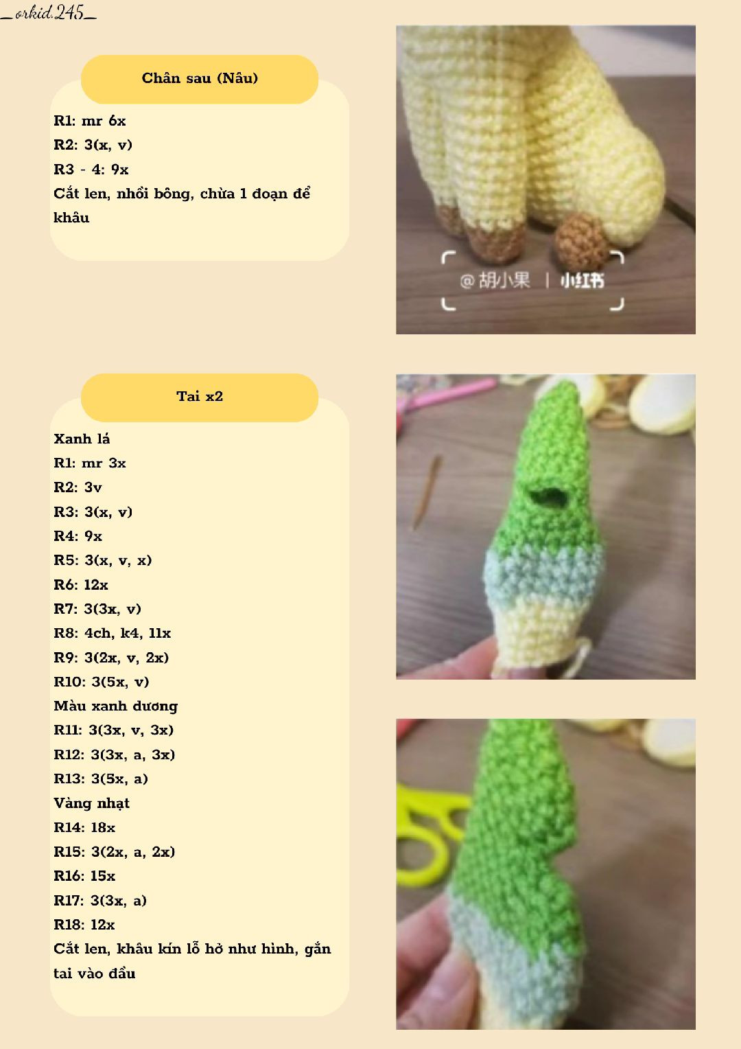 Hướng dẫn móc len búp bê Leafeon màu vàng xanh chi tiết từng bước