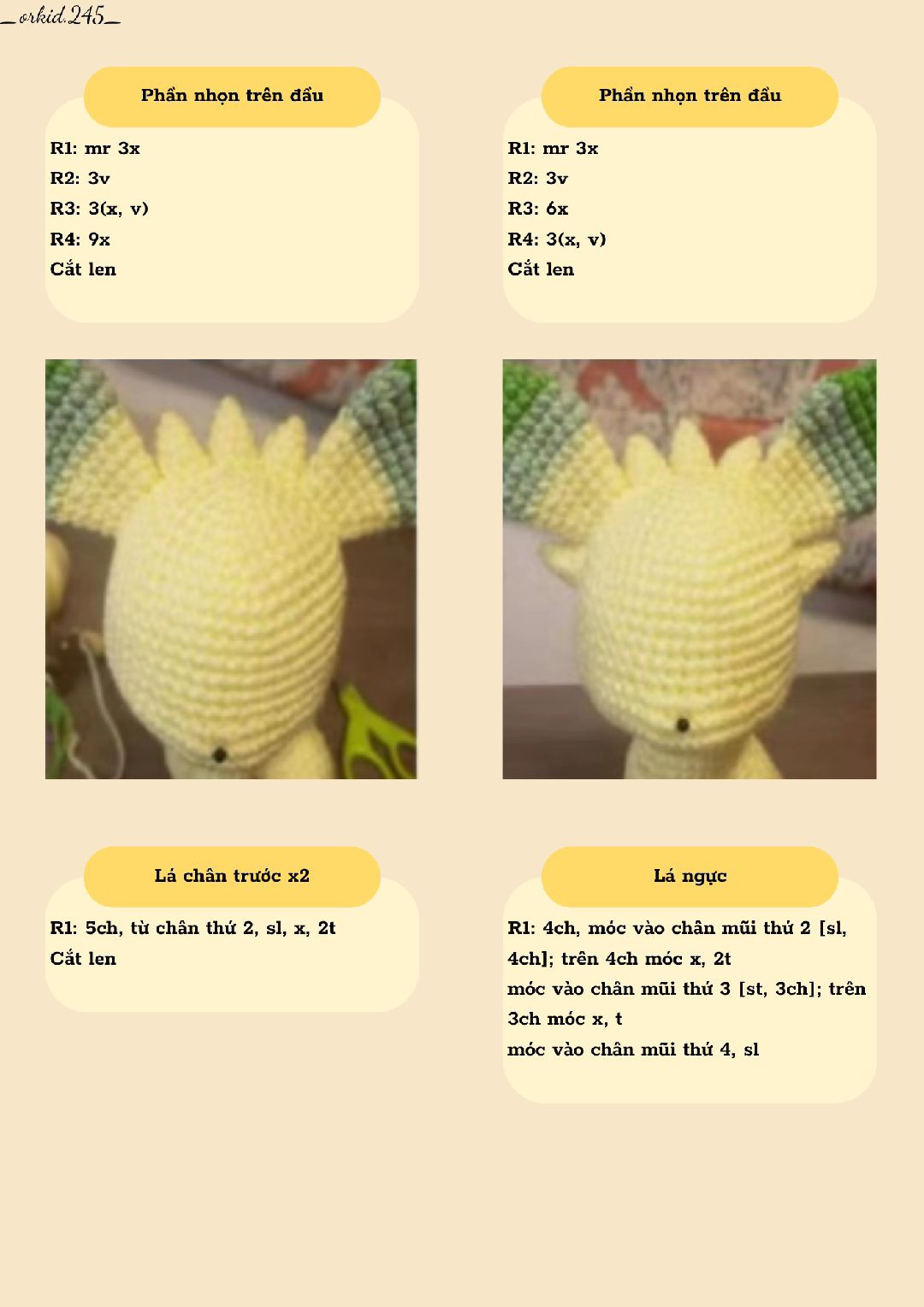 Hướng dẫn móc len búp bê Leafeon màu vàng xanh chi tiết từng bước