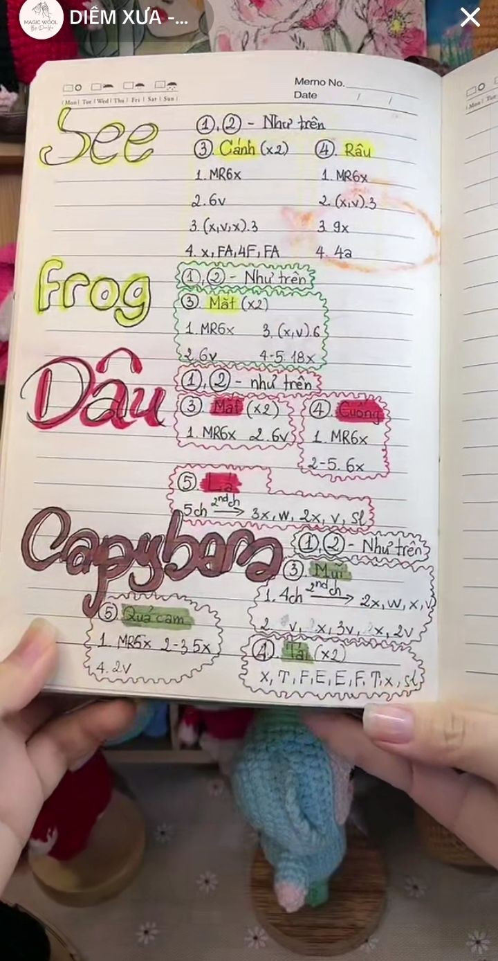 Hướng dẫn móc len búp bê Loopy, cá, chuột túi và Capybara