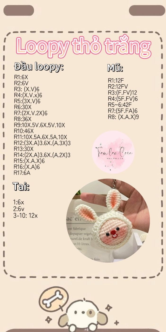 Hướng dẫn móc len búp bê Loopy phiên bản yêu tinh, táo, thỏ, gấu và Pochacco