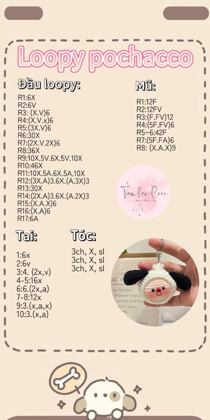 Hướng dẫn móc len búp bê Loopy phiên bản yêu tinh, táo, thỏ, gấu và Pochacco