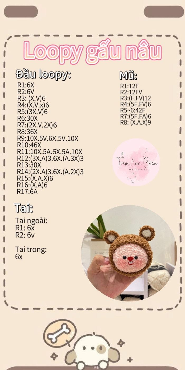 Hướng dẫn móc len búp bê Loopy phiên bản yêu tinh, táo, thỏ, gấu và Pochacco