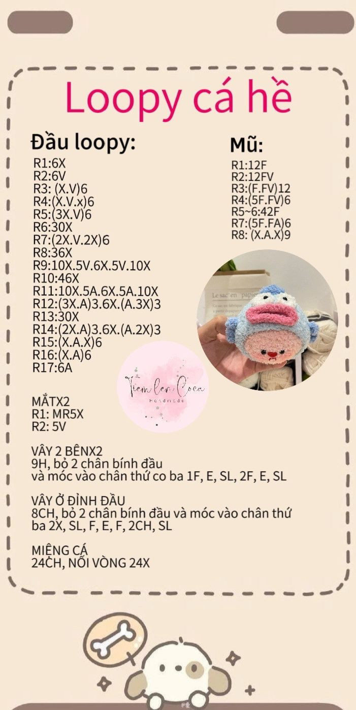Hướng dẫn móc len búp bê Loopy phiên bản yêu tinh, táo, thỏ, gấu và Pochacco