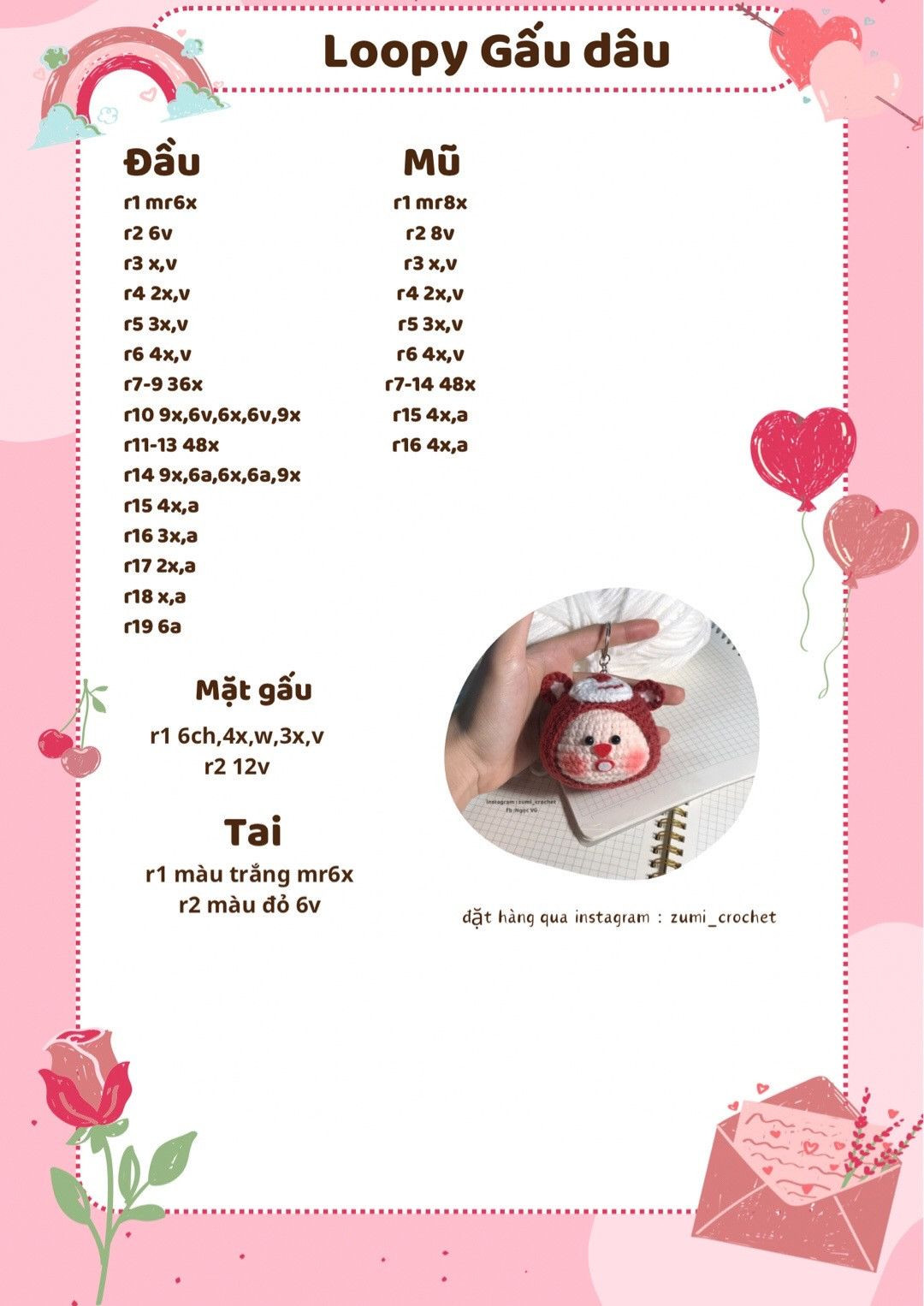 Hướng dẫn móc len búp bê Loopy phiên bản yêu tinh, táo, thỏ, gấu và Pochacco