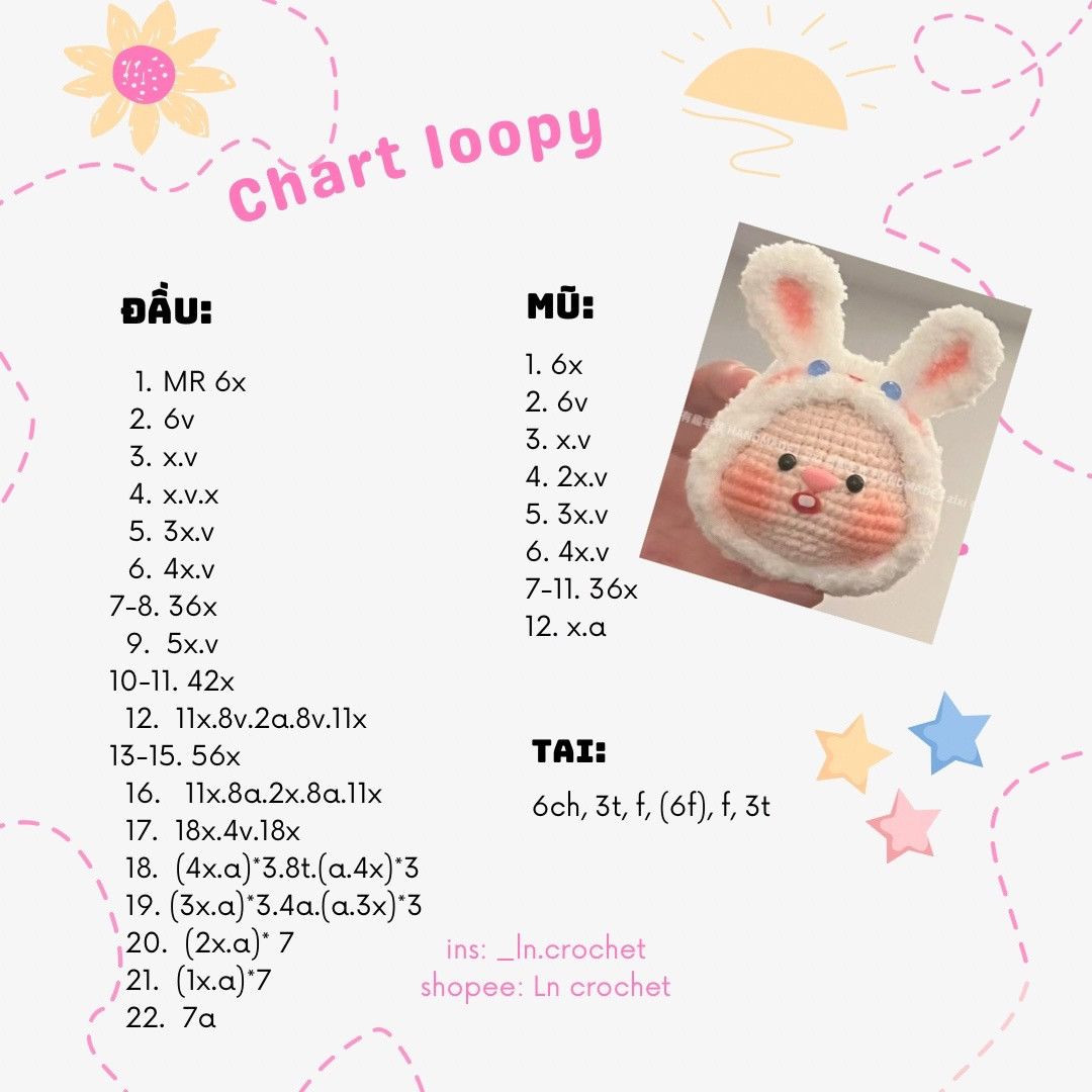 Hướng dẫn móc len búp bê Loopy phiên bản yêu tinh, táo, thỏ, gấu và Pochacco