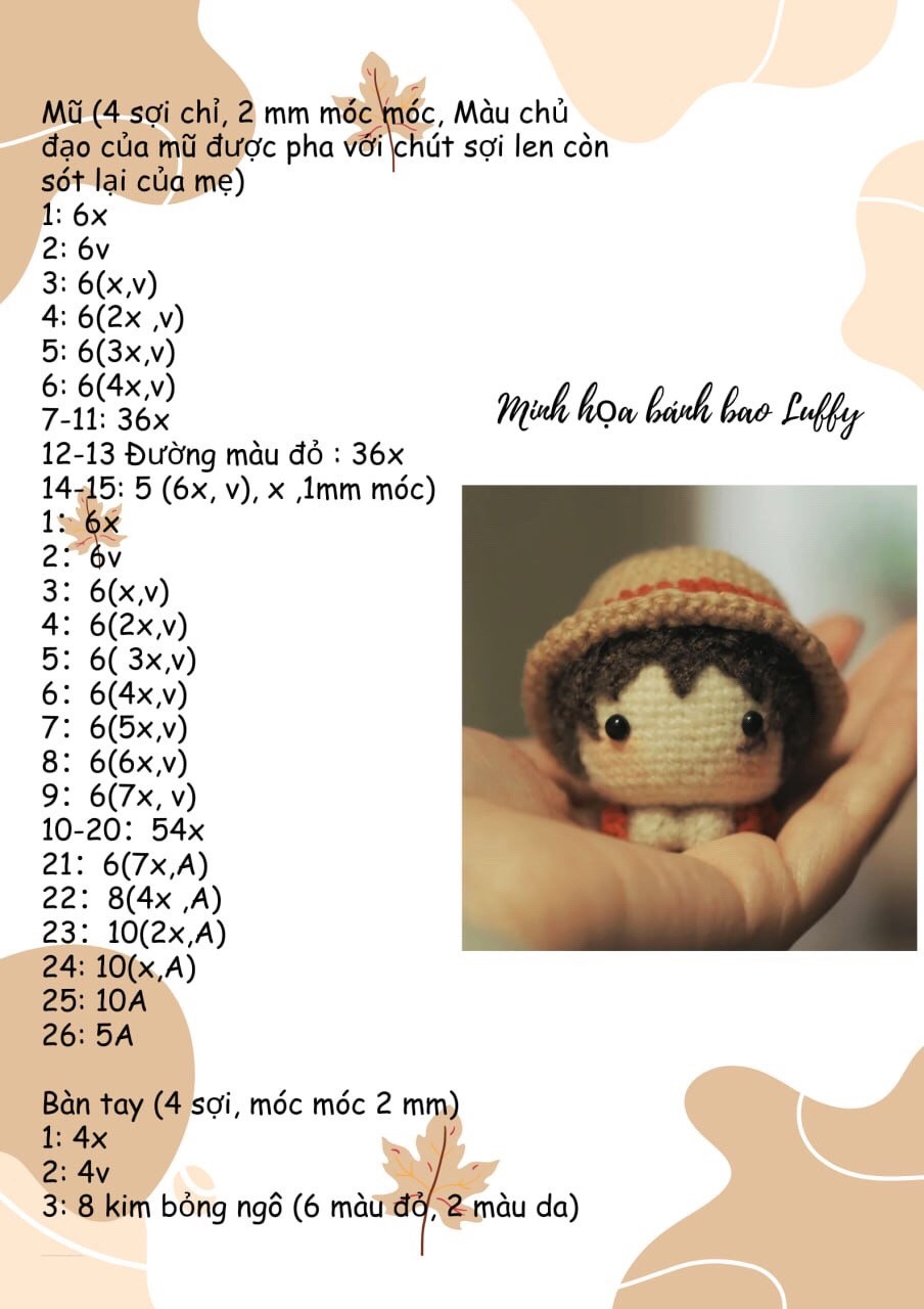 Hướng dẫn móc len búp bê Luffy One Piece phiên bản bánh bao
