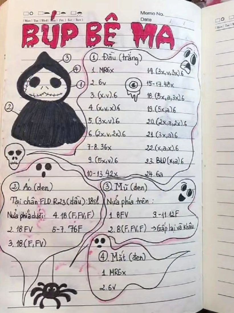 Hướng dẫn móc len búp bê ma Halloween chi tiết từng bước