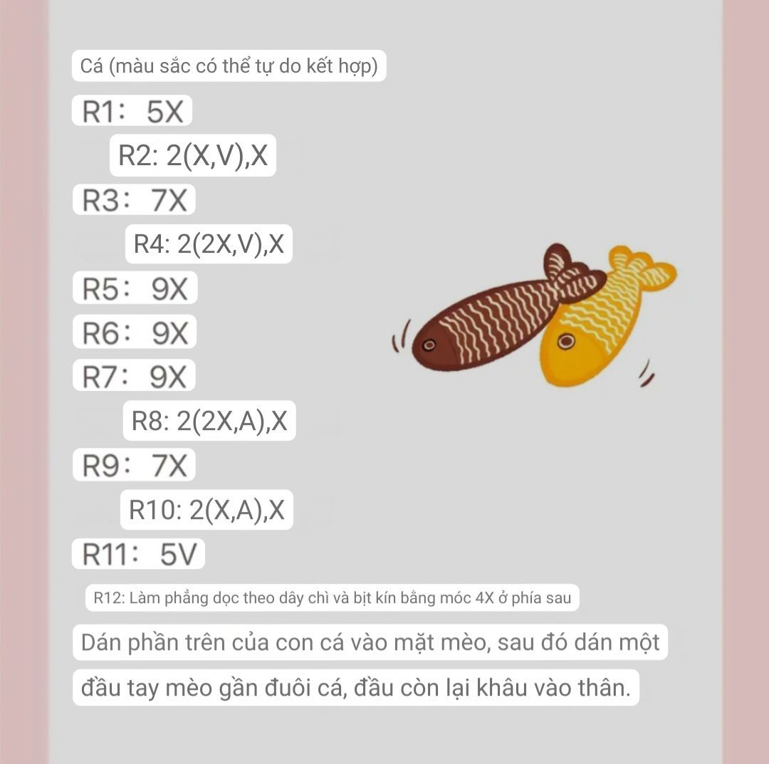 Hướng dẫn móc len búp bê mèo cầm cá màu sắc dễ thương