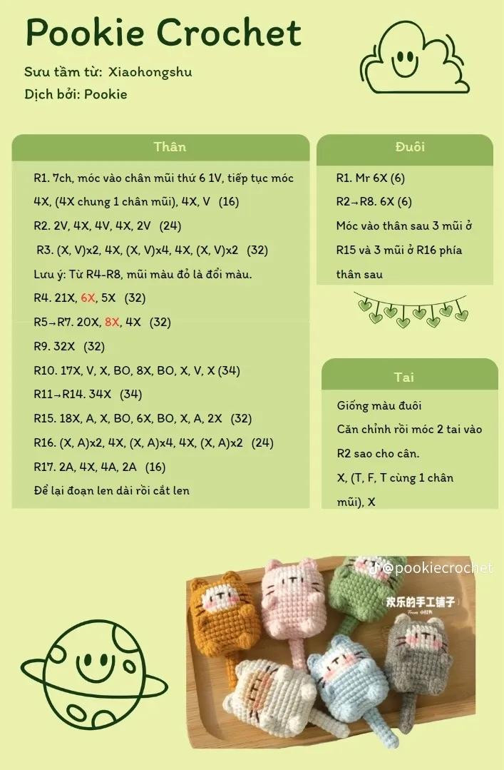 Hướng dẫn móc len búp bê mèo dễ thương - Pookie Crochet