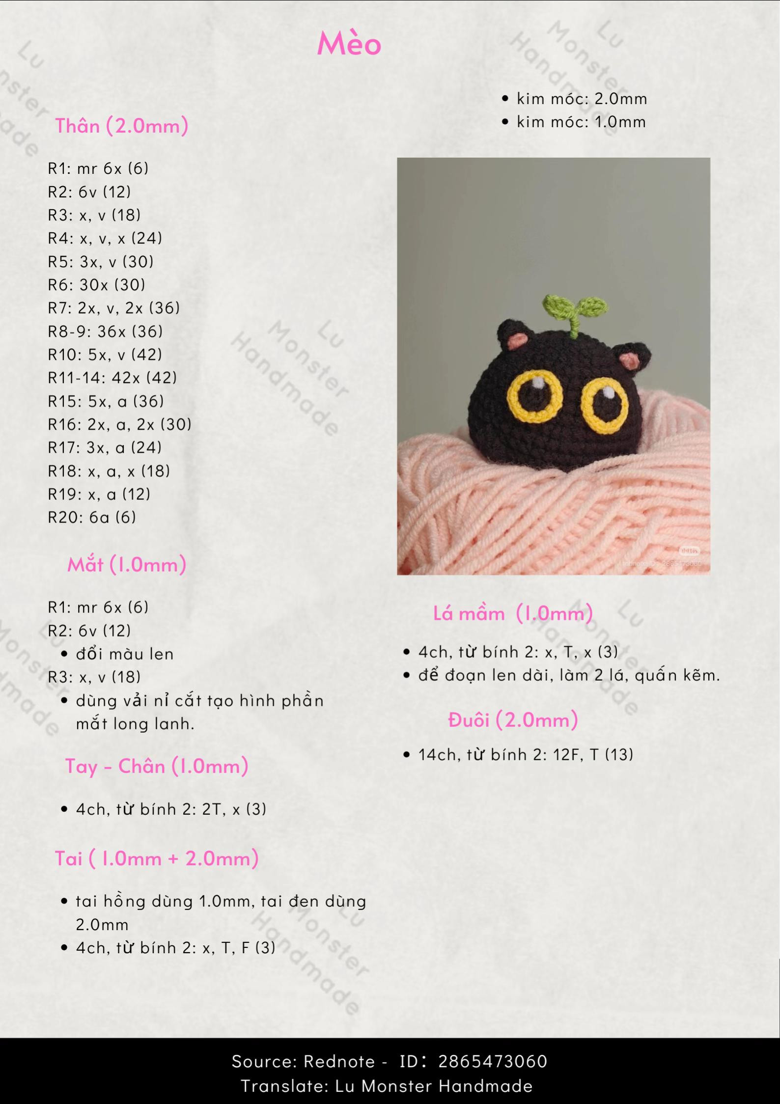 Hướng dẫn móc len búp bê Mèo đen mắt vàng long lanh dễ thương