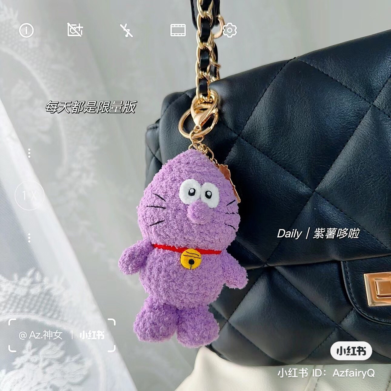 Hướng dẫn móc len búp bê mèo Doraemon màu tím than với mắt to và chuông vàng