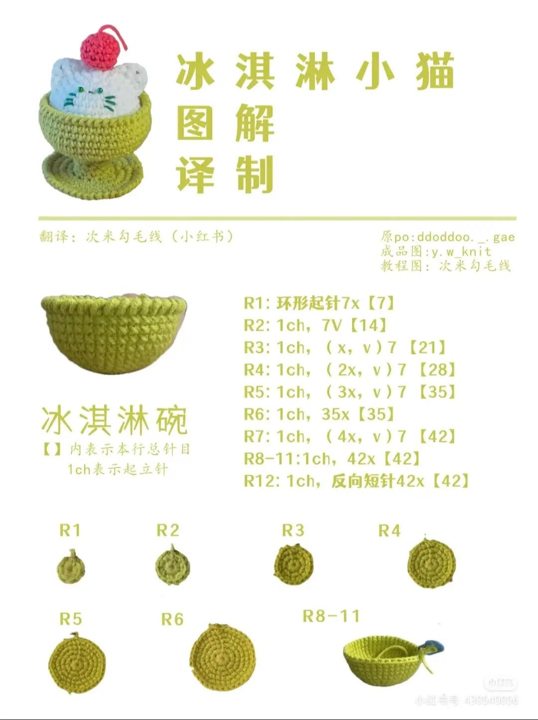 Hướng dẫn móc len búp bê mèo hình kem quả cherry