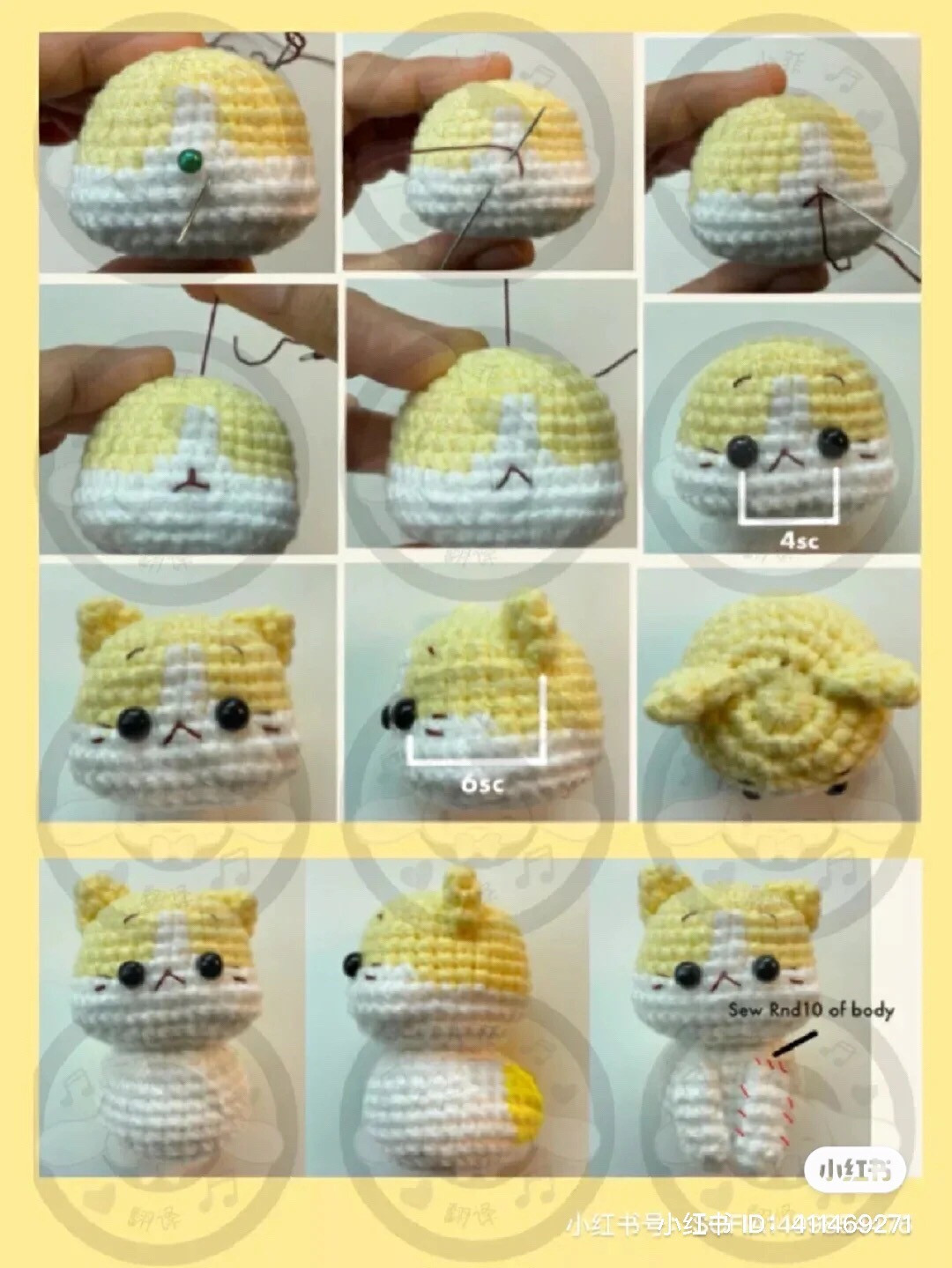 Hướng dẫn móc len búp bê mèo màu vàng trắng dễ thương