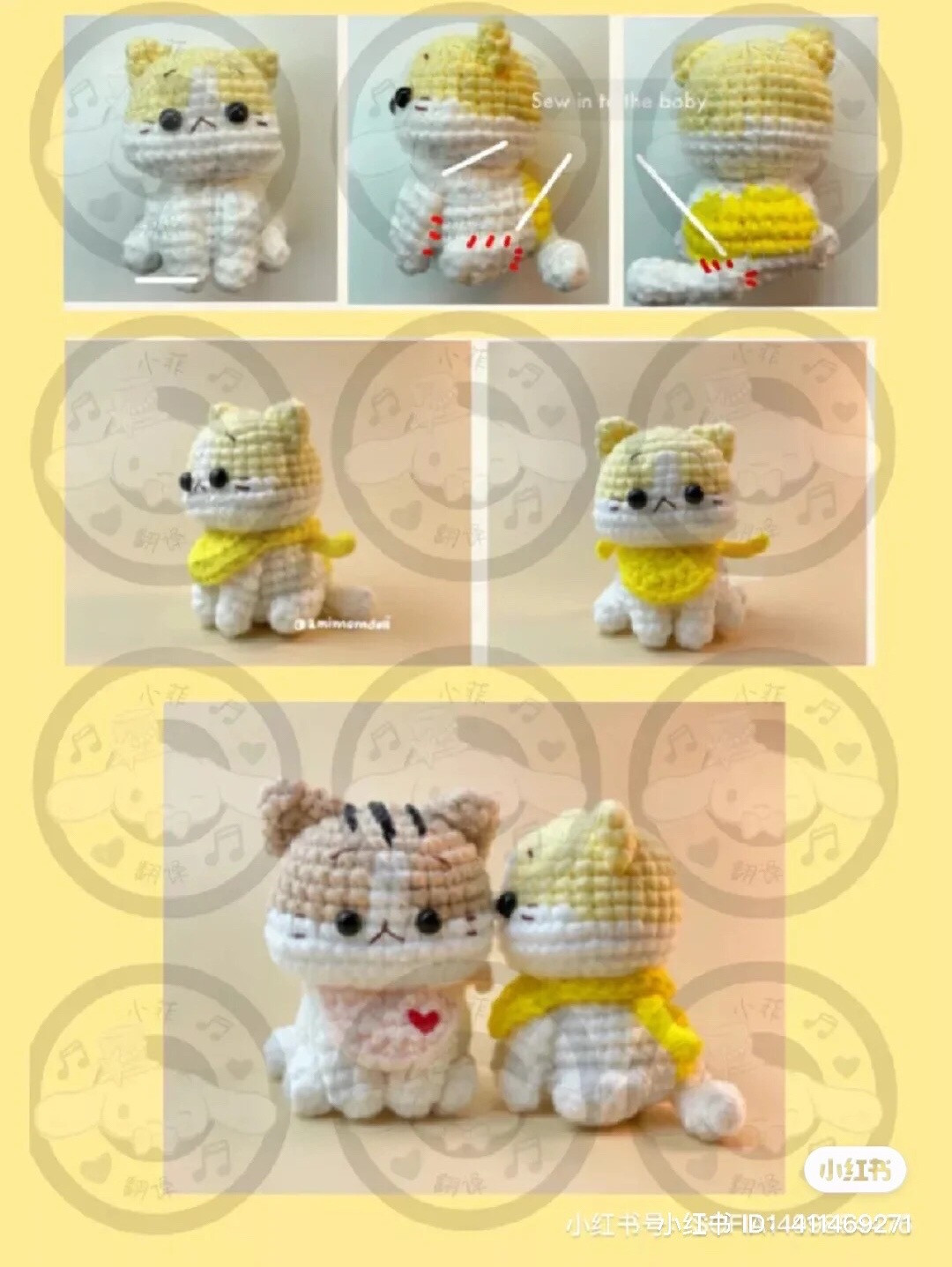 Hướng dẫn móc len búp bê mèo màu vàng trắng dễ thương