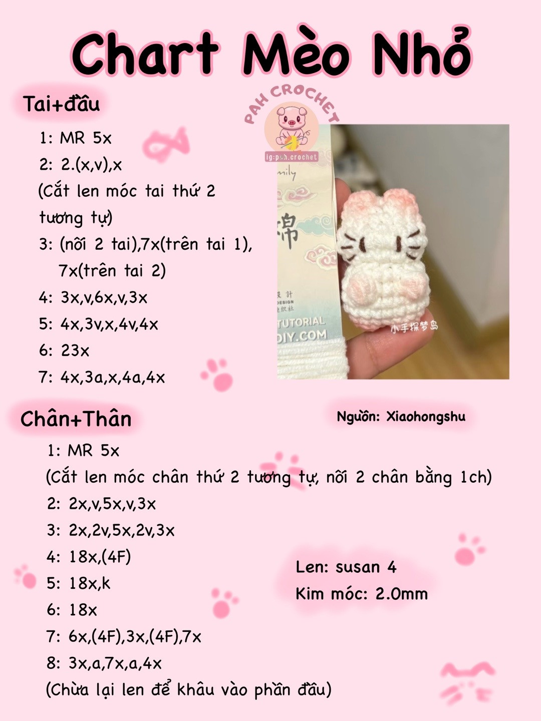 Hướng dẫn móc len búp bê mèo nhỏ dễ thương