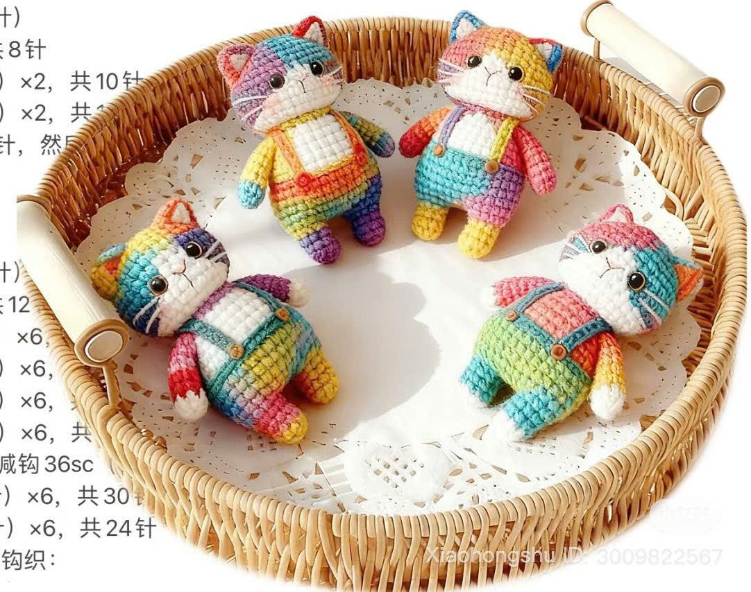Hướng dẫn móc len búp bê mèo彩虹 Rainbow Cat Amigurumi