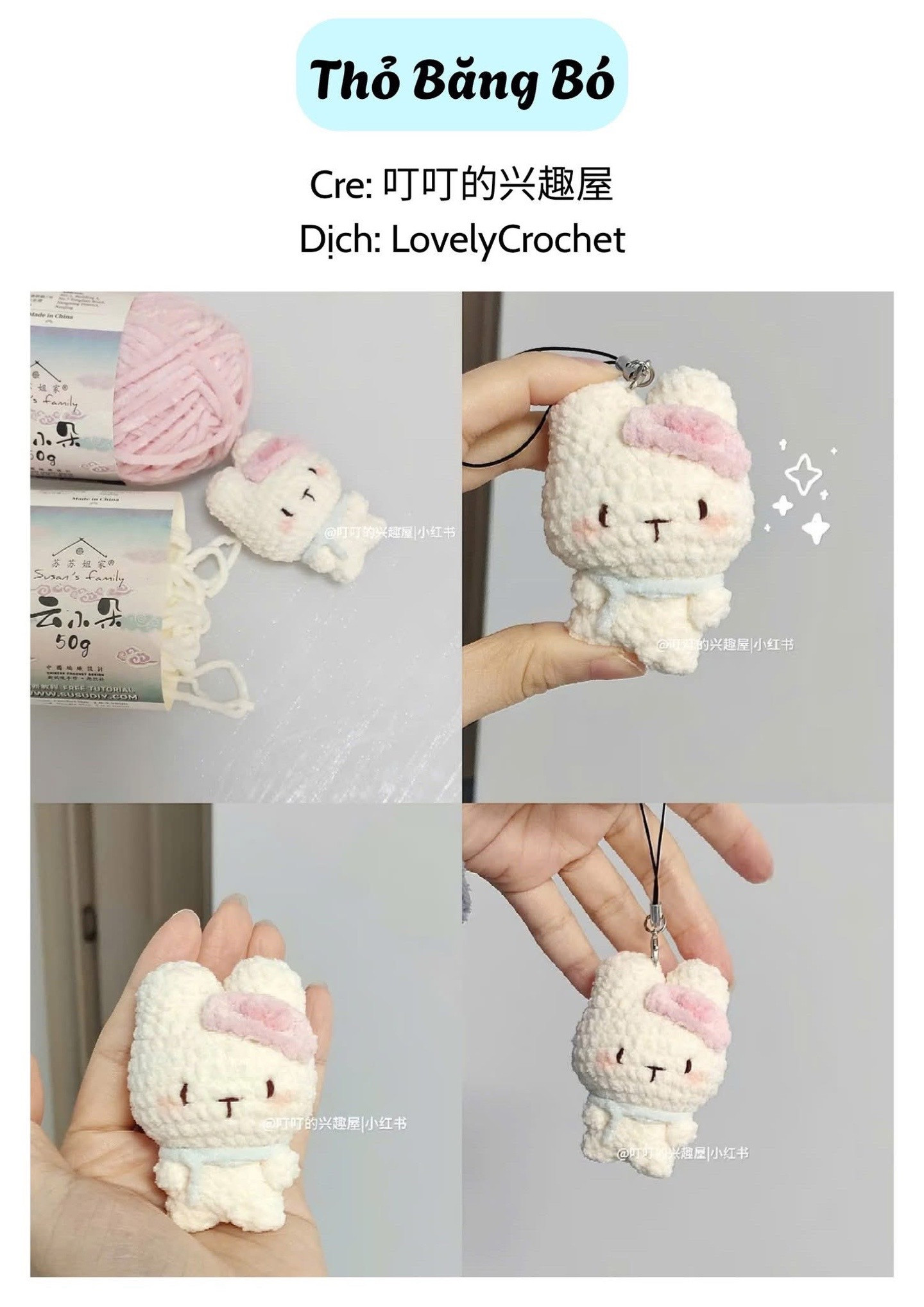 Hướng dẫn móc len búp bê Mèo Trứng Chiên và Thỏ Băng Bó dễ thương