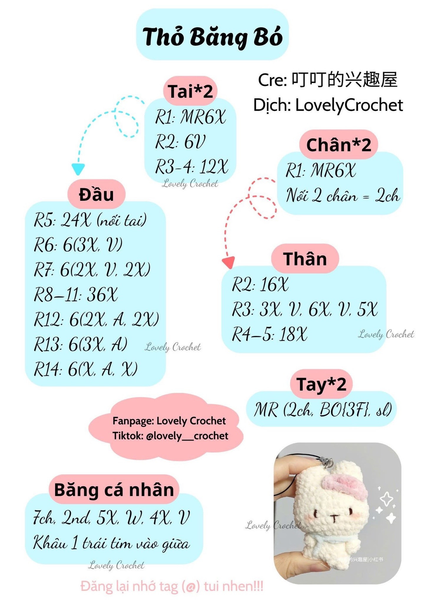 Hướng dẫn móc len búp bê Mèo Trứng Chiên và Thỏ Băng Bó dễ thương