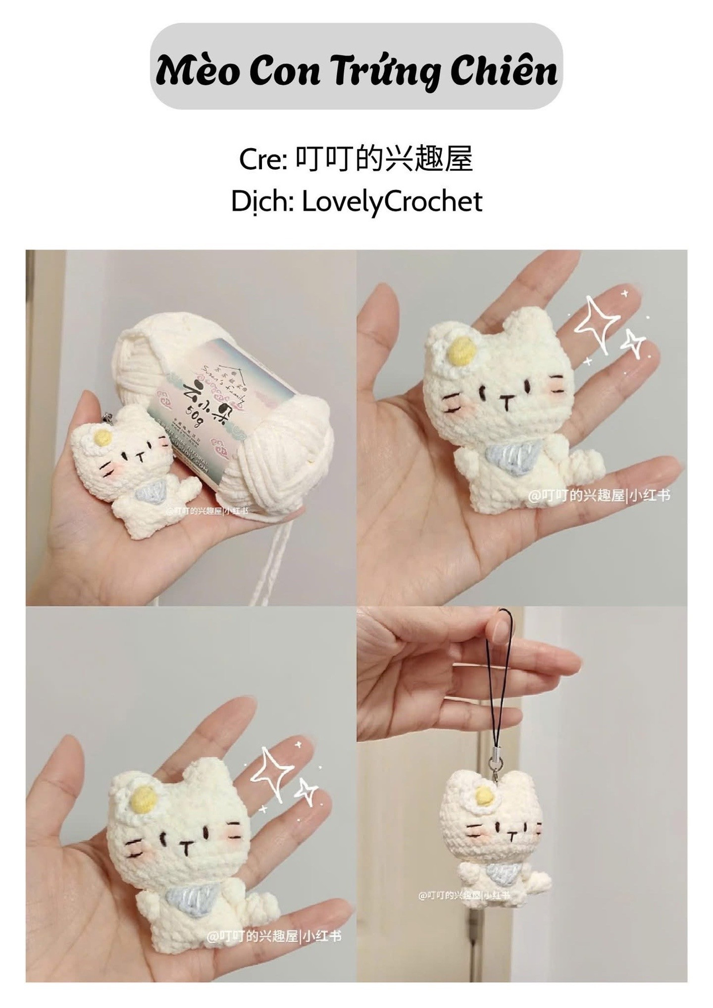 Hướng dẫn móc len búp bê Mèo Trứng Chiên và Thỏ Băng Bó dễ thương