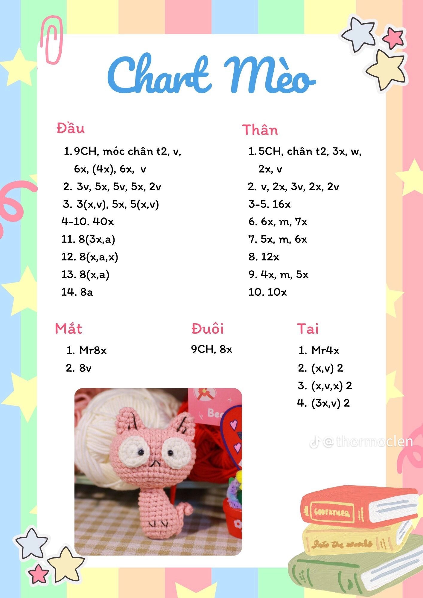 Hướng dẫn móc len búp bê Mèo và Lợn Peppa màu hồng dễ thương