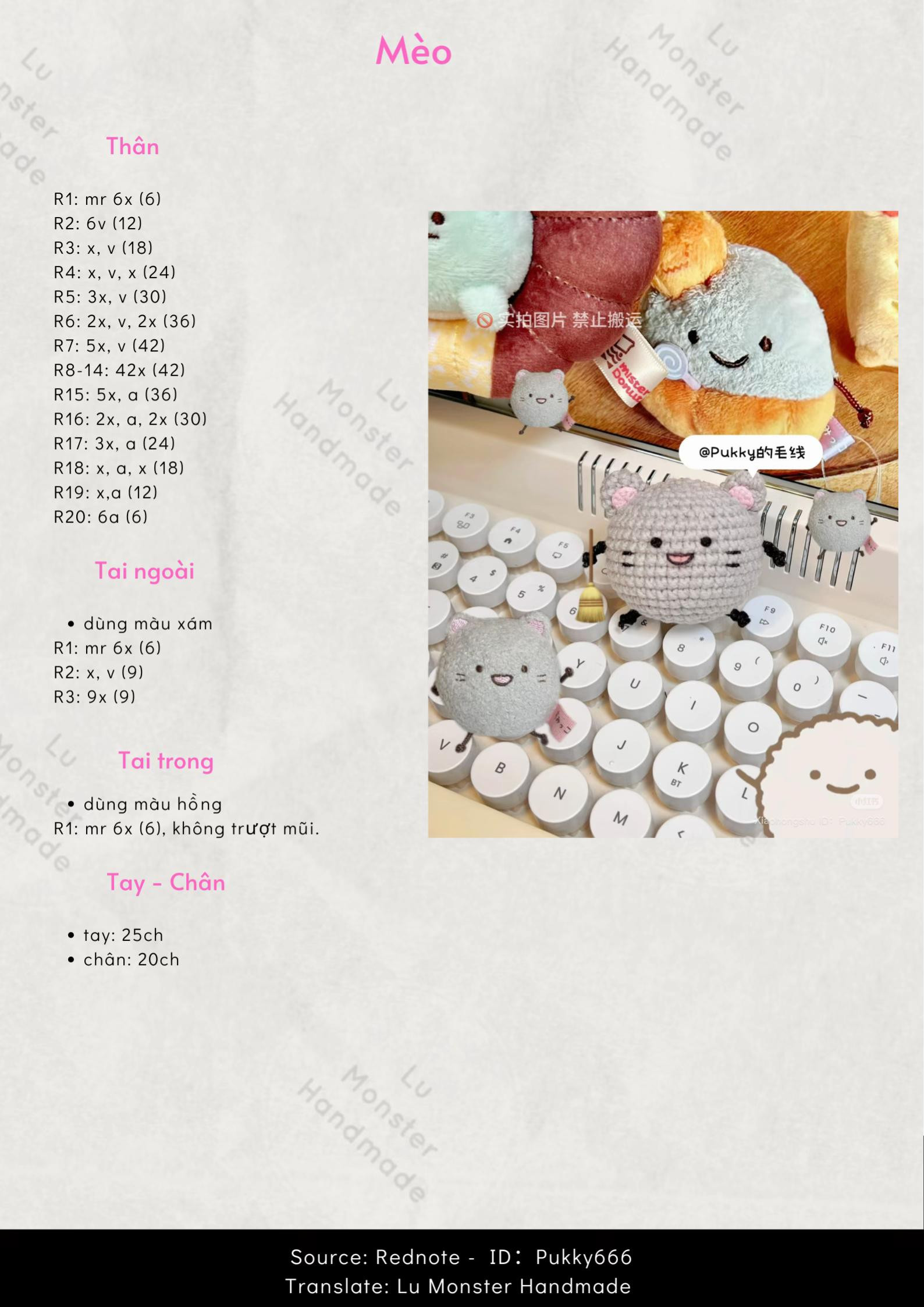 Hướng dẫn móc len búp bê mèo xám dễ thương