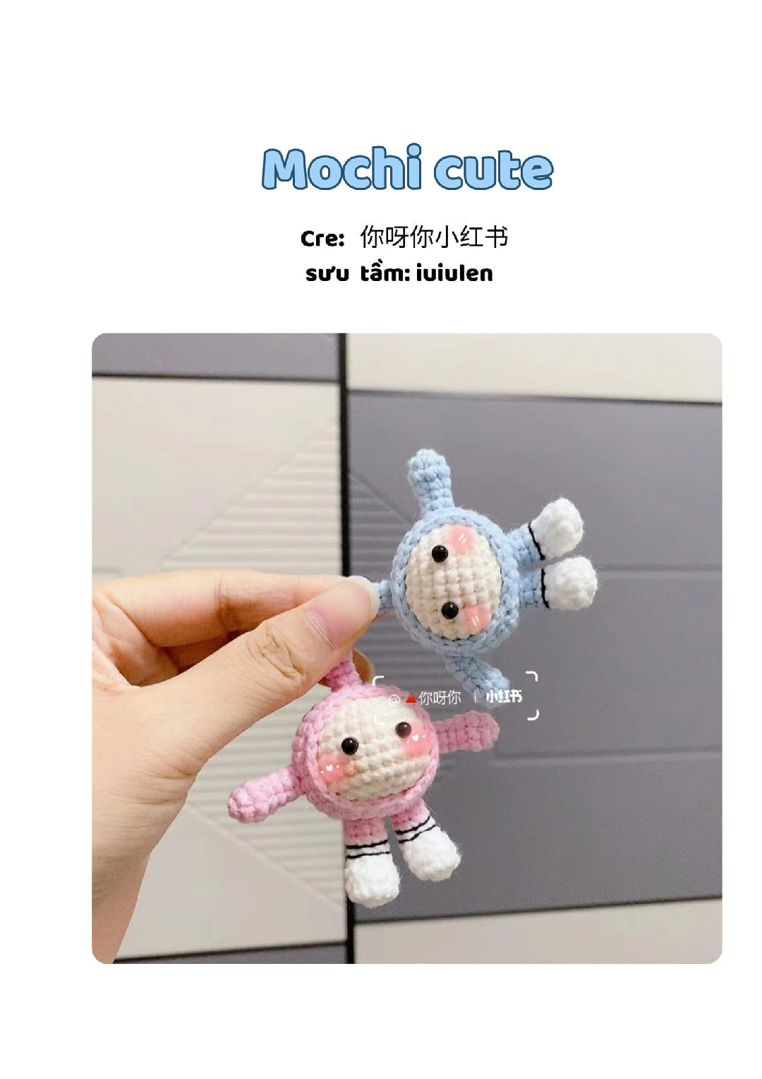 Hướng dẫn móc len búp bê Mochi cute màu hồng xanh